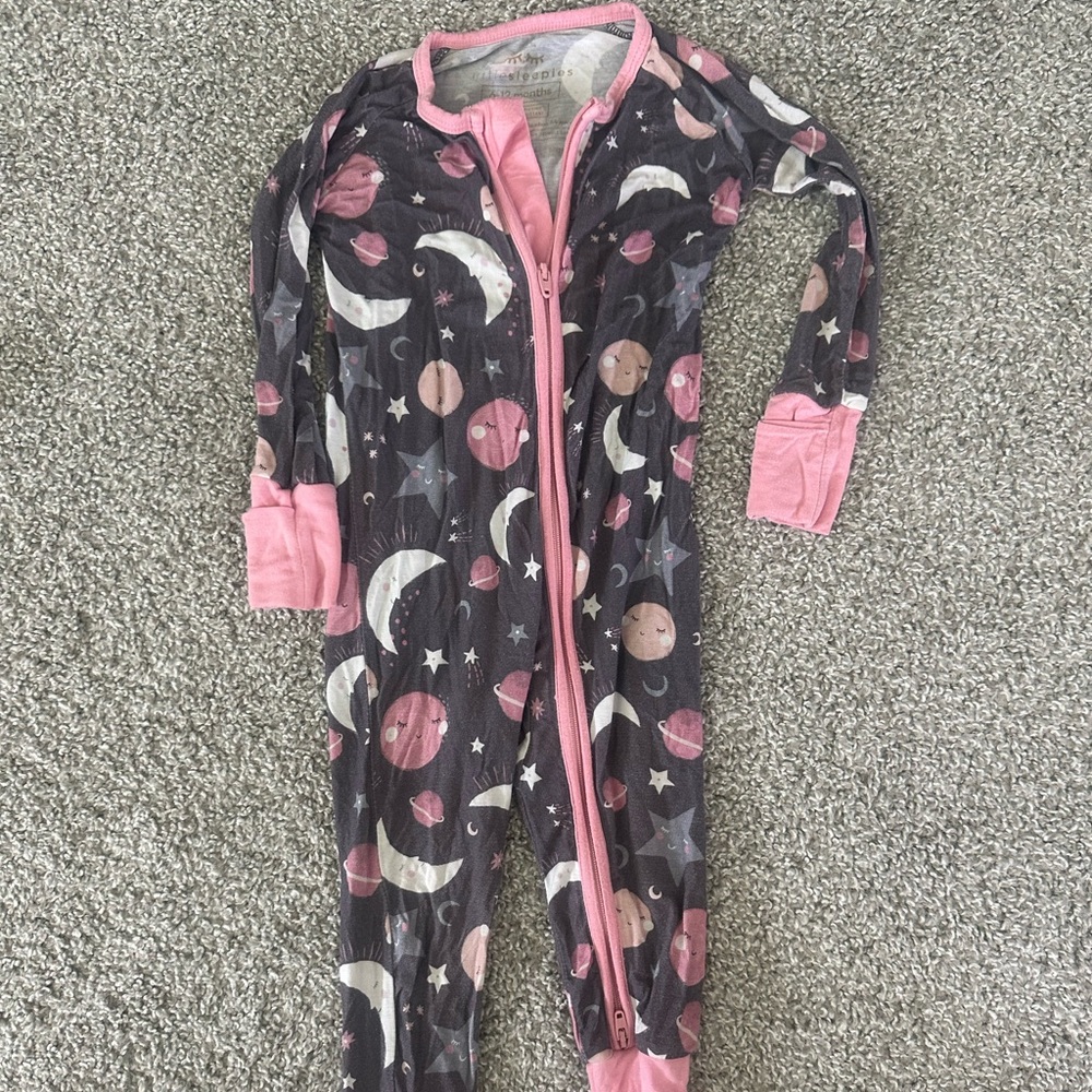Little Sleepies Dark Night Sky One-Piece Pajama with Pink Trim